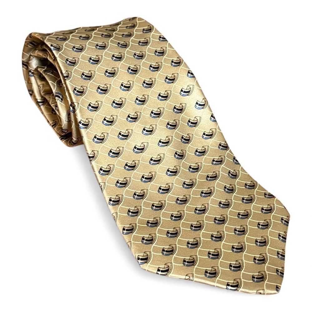 FERAUD Louis Feraud 100% Imported Silk Tie Printed In Italy Gold Blue